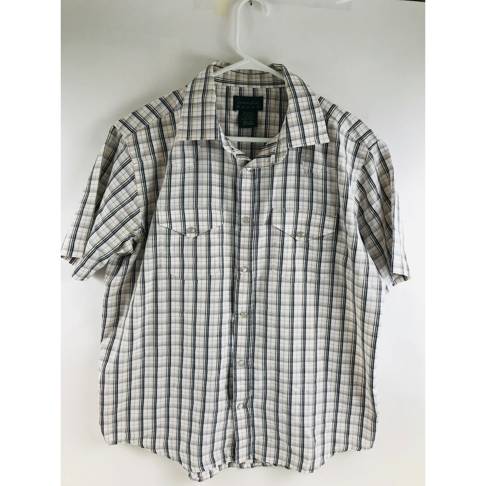 Scandia Woods Shirt Men's Size M Button Up Short Sleeve Pockets Check Pearl Snap